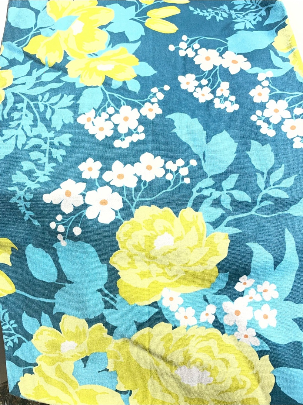 42 x 18” Floral Teal Green Cotton Fabric Quilting NOS